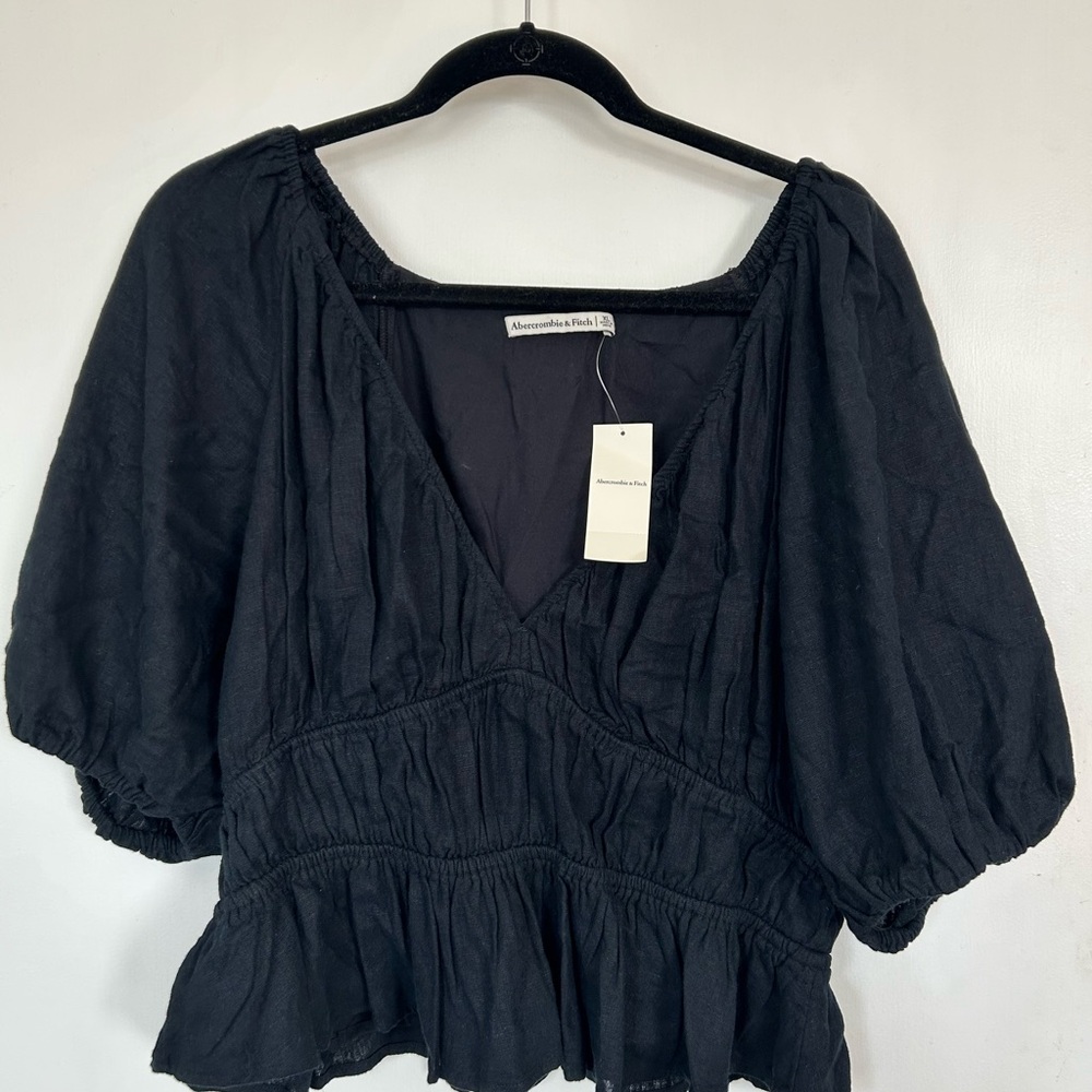 Black Linen Babydoll Top